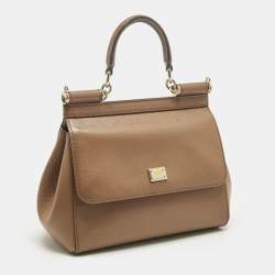 Pre Owned Dolce & Gabbana Brown Leather Small Miss Sicily Top Handle Bag