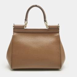 Pre Owned Dolce & Gabbana Brown Leather Small Miss Sicily Top Handle Bag