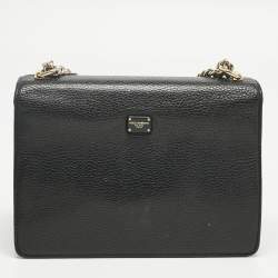 Pre Owned Dolce & Gabbana Black Leather Small Rosalia Shoulder Bag