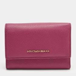 Pre Owned Dolce & Gabbana Pink Leather Logo Trifold Wallet