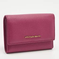 Pre Owned Dolce & Gabbana Pink Leather Logo Trifold Wallet