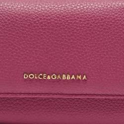 Pre Owned Dolce & Gabbana Pink Leather Logo Trifold Wallet