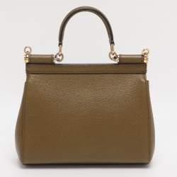 Pre Owned Dolce & Gabbana Avocado Lizard Embossed Leather Small Miss Sicily Top Handle Bag