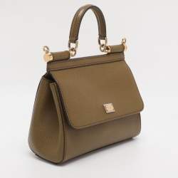Pre Owned Dolce & Gabbana Avocado Lizard Embossed Leather Small Miss Sicily Top Handle Bag