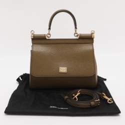Pre Owned Dolce & Gabbana Avocado Lizard Embossed Leather Small Miss Sicily Top Handle Bag