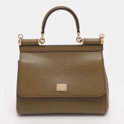 Pre Owned Dolce & Gabbana Avocado Lizard Embossed Leather Small Miss Sicily Top Handle Bag