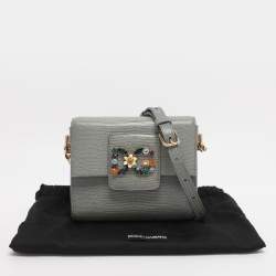 Pre Owned Dolce & Gabbana Grey Lizard Embossed Leather DG Millennials Shoulder Bag