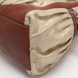 Pre Owned Dolce & Gabbana Gold/Brown Coated Canvas and Leather Miss Exotic Tote