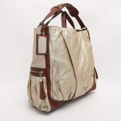 Pre Owned Dolce & Gabbana Gold/Brown Coated Canvas and Leather Miss Exotic Tote