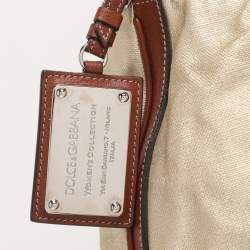 Pre Owned Dolce & Gabbana Gold/Brown Coated Canvas and Leather Miss Exotic Tote