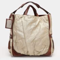 Pre Owned Dolce & Gabbana Gold/Brown Coated Canvas and Leather Miss Exotic Tote