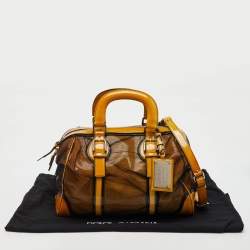 Pre Owned Dolce & Gabbana Yellow/Black Mesh and Patent Leather Miss Romantique Satchel