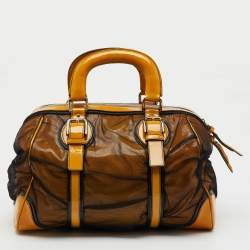 Pre Owned Dolce & Gabbana Yellow/Black Mesh and Patent Leather Miss Romantique Satchel