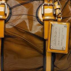 Pre Owned Dolce & Gabbana Yellow/Black Mesh and Patent Leather Miss Romantique Satchel