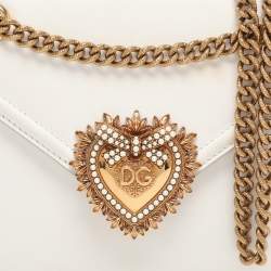 Pre Owned Dolce & Gabbana White Leather Medium Devotion Shoulder Bag