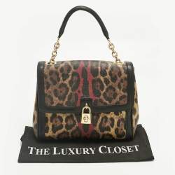 Pre Owned Dolce & Gabbana Black Leopard Print Coated Canvas and Leather Large Miss Bonita Bag