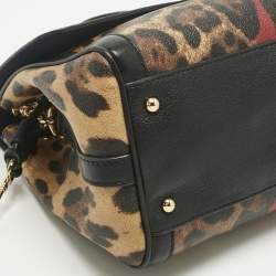 Pre Owned Dolce & Gabbana Black Leopard Print Coated Canvas and Leather Large Miss Bonita Bag