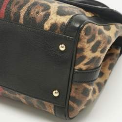Pre Owned Dolce & Gabbana Black Leopard Print Coated Canvas and Leather Large Miss Bonita Bag
