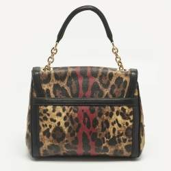 Pre Owned Dolce & Gabbana Black Leopard Print Coated Canvas and Leather Large Miss Bonita Bag