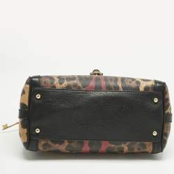 Pre Owned Dolce & Gabbana Black Leopard Print Coated Canvas and Leather Large Miss Bonita Bag