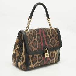 Pre Owned Dolce & Gabbana Black Leopard Print Coated Canvas and Leather Large Miss Bonita Bag