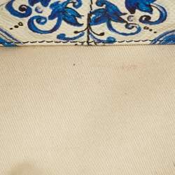 Pre Owned Dolce & Gabbana Blue/White Majolica Printed Leather Micro Miss Sicily Top Handle Bag