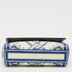 Pre Owned Dolce & Gabbana Blue/White Majolica Printed Leather Micro Miss Sicily Top Handle Bag