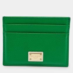 Pre Owned Dolce & Gabbana Green Leather Logo Card Holder