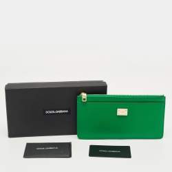 Pre Owned Dolce & Gabbana Green Leather Logo Zip Long Wallet