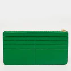 Pre Owned Dolce & Gabbana Green Leather Logo Zip Long Wallet