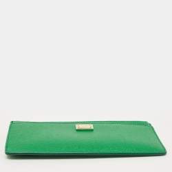 Pre Owned Dolce & Gabbana Green Leather Logo Zip Long Wallet