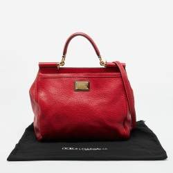 Pre Owned Dolce & Gabbana Red Leather Large Soft Miss Sicily Top Handle Bag