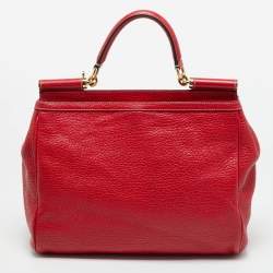 Pre Owned Dolce & Gabbana Red Leather Large Soft Miss Sicily Top Handle Bag