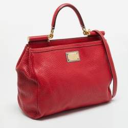 Pre Owned Dolce & Gabbana Red Leather Large Soft Miss Sicily Top Handle Bag