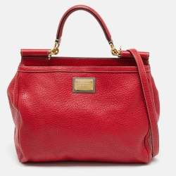 Pre Owned Dolce & Gabbana Red Leather Large Soft Miss Sicily Top Handle Bag