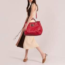 Pre Owned Dolce & Gabbana Red Leather Large Soft Miss Sicily Top Handle Bag