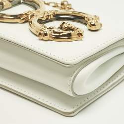 Pre Owned Dolce & Gabbana White Leather Micro DG Girls Crossbody Bag