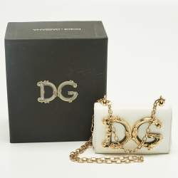 Pre Owned Dolce & Gabbana White Leather Micro DG Girls Crossbody Bag