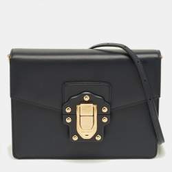Pre Owned Dolce & Gabbana Dark Blue Leather Lucia Shoulder Bag