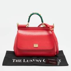 Pre Owned Dolce & Gabbana Coral Pink Leather Medium Studded Sicily Top Handle Bag
