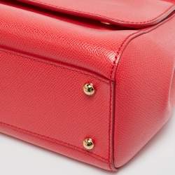 Pre Owned Dolce & Gabbana Coral Pink Leather Medium Studded Sicily Top Handle Bag