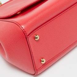 Pre Owned Dolce & Gabbana Coral Pink Leather Medium Studded Sicily Top Handle Bag