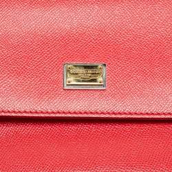 Pre Owned Dolce & Gabbana Coral Pink Leather Medium Studded Sicily Top Handle Bag