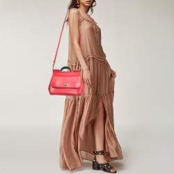 Pre Owned Dolce & Gabbana Coral Pink Leather Medium Studded Sicily Top Handle Bag