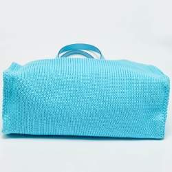 Pre Owned Dolce & Gabbana Light Blue Knitted Crochet DG Logo Tote