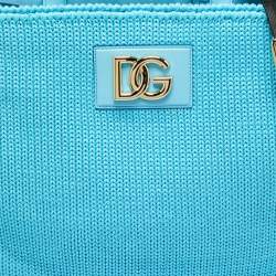 Pre Owned Dolce & Gabbana Light Blue Knitted Crochet DG Logo Tote