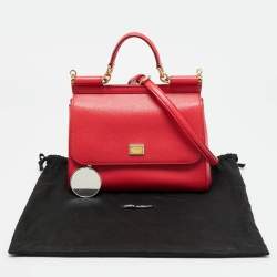 Pre Owned Dolce & Gabbana Coral Pink Leather Medium Miss Sicily Top Handle Bag
