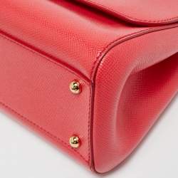 Pre Owned Dolce & Gabbana Coral Pink Leather Medium Miss Sicily Top Handle Bag