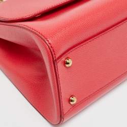 Pre Owned Dolce & Gabbana Coral Pink Leather Medium Miss Sicily Top Handle Bag
