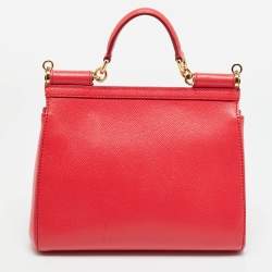 Pre Owned Dolce & Gabbana Coral Pink Leather Medium Miss Sicily Top Handle Bag